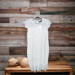 NWT XL(US 16) white Lace Floral cap sleeve Knee Length Cocktail Dress